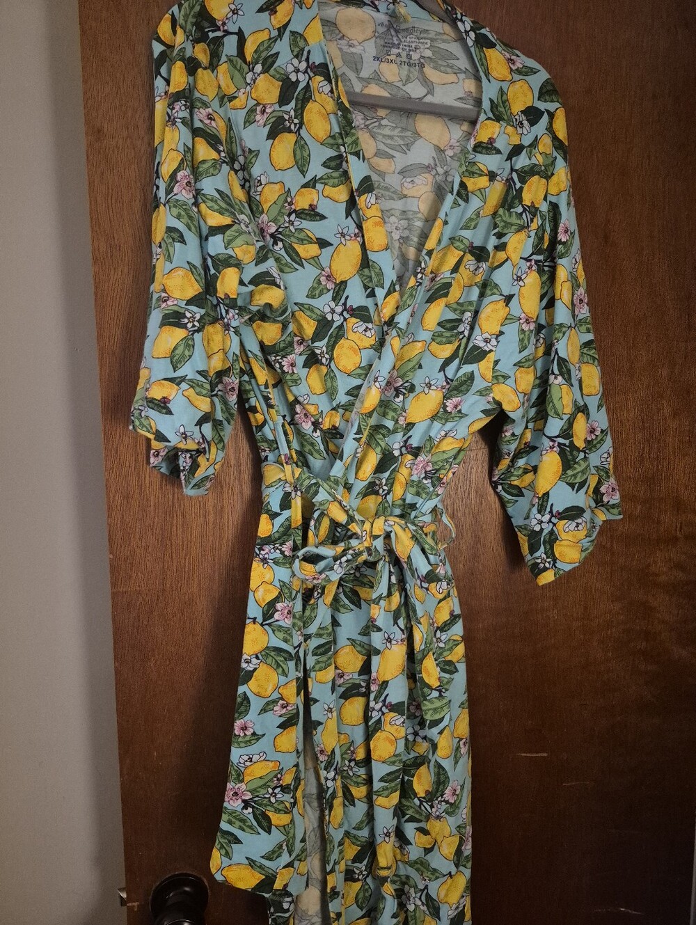 Vera BRADLEY Lemon Print Wrap Robe in Aqua and Yellow. Size 2x/3x
